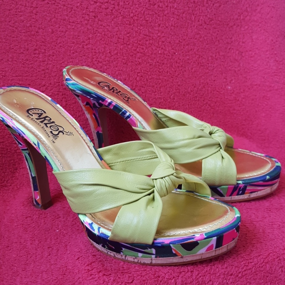 Carlos Santana "Jungle Lime Lea" slide on heels